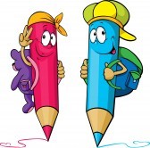 19197887-colored-pencils-cartoon-with-school-bags-on-their-backs-isolated-on-white-background